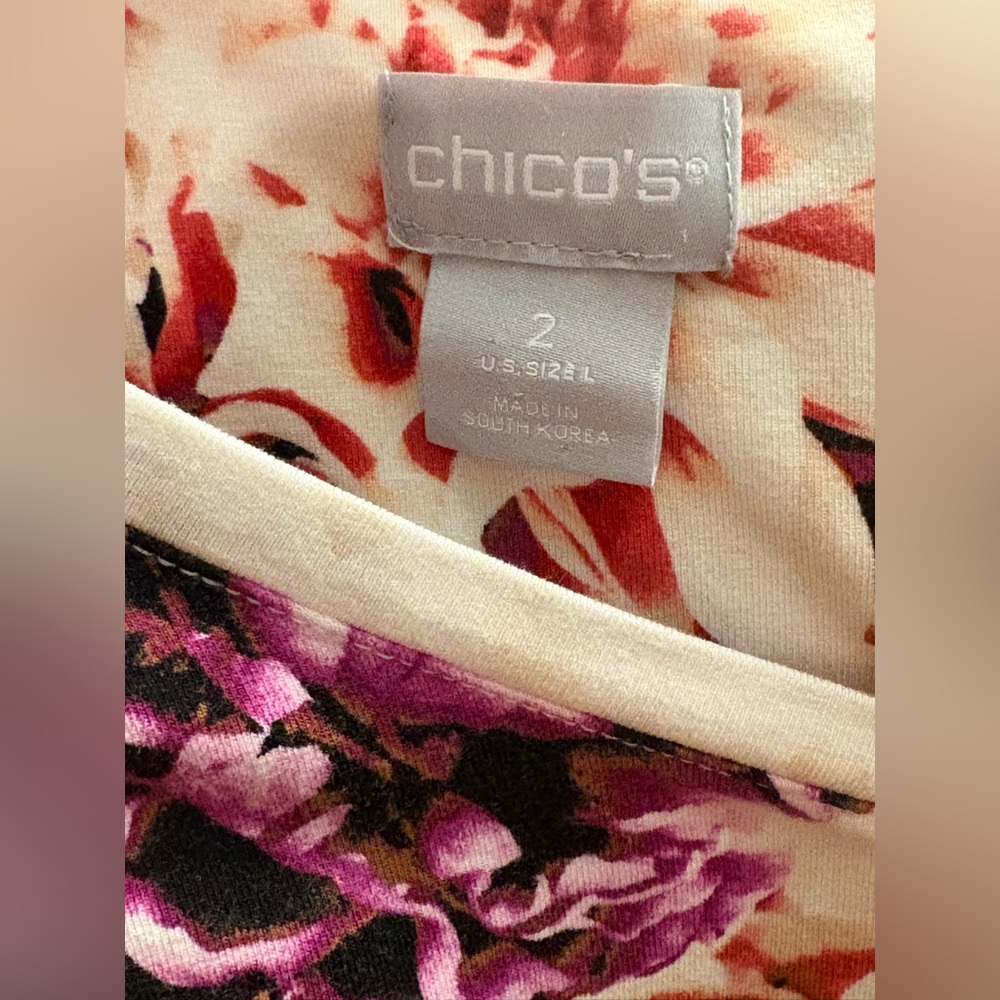 Chico's Touch Of Cool Jersey Knit Wild Floral Layering T-Shirt Size 2 Large - Picture 7 of 8